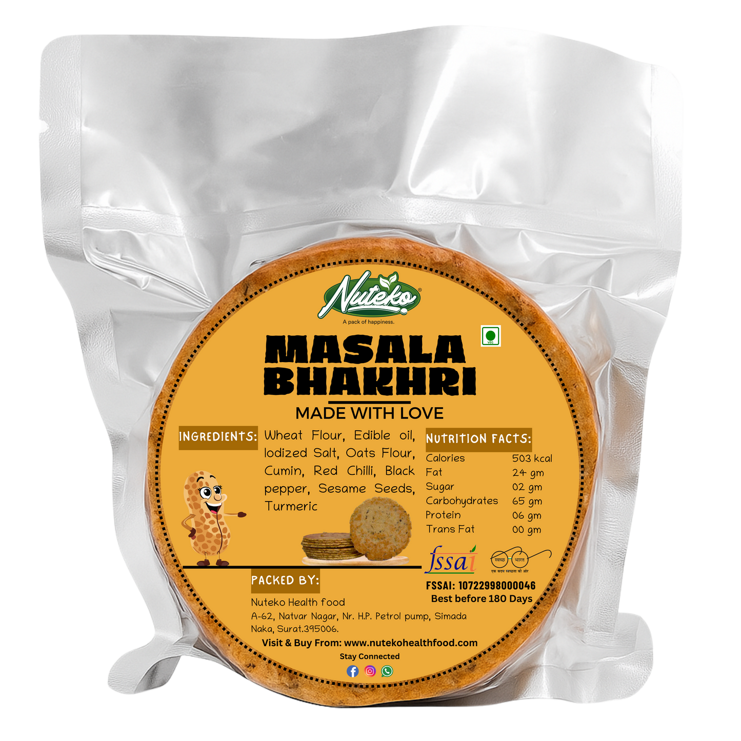 Masala Bhakhri 200g | Roasted Wheat Snack with Spicy Tadka | Nuteko Health Food