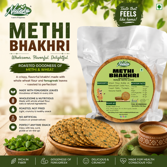 Methi Bhakhri 200g | Roasted Wheat & Fenugreek Snack | Nuteko Health Food