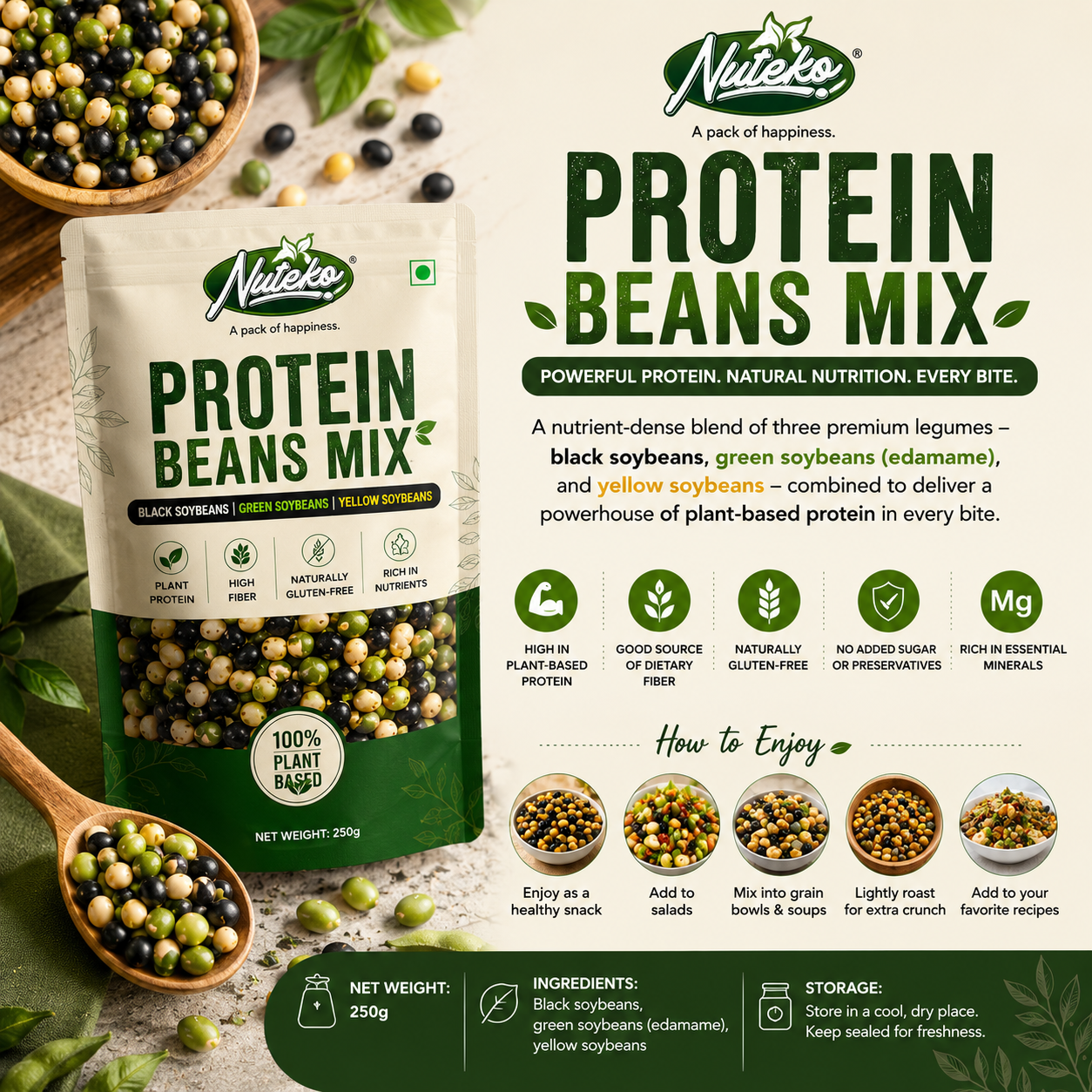 Roasted Protein Beans Mix | High Protein Healthy Snack | Nuteko Health Food