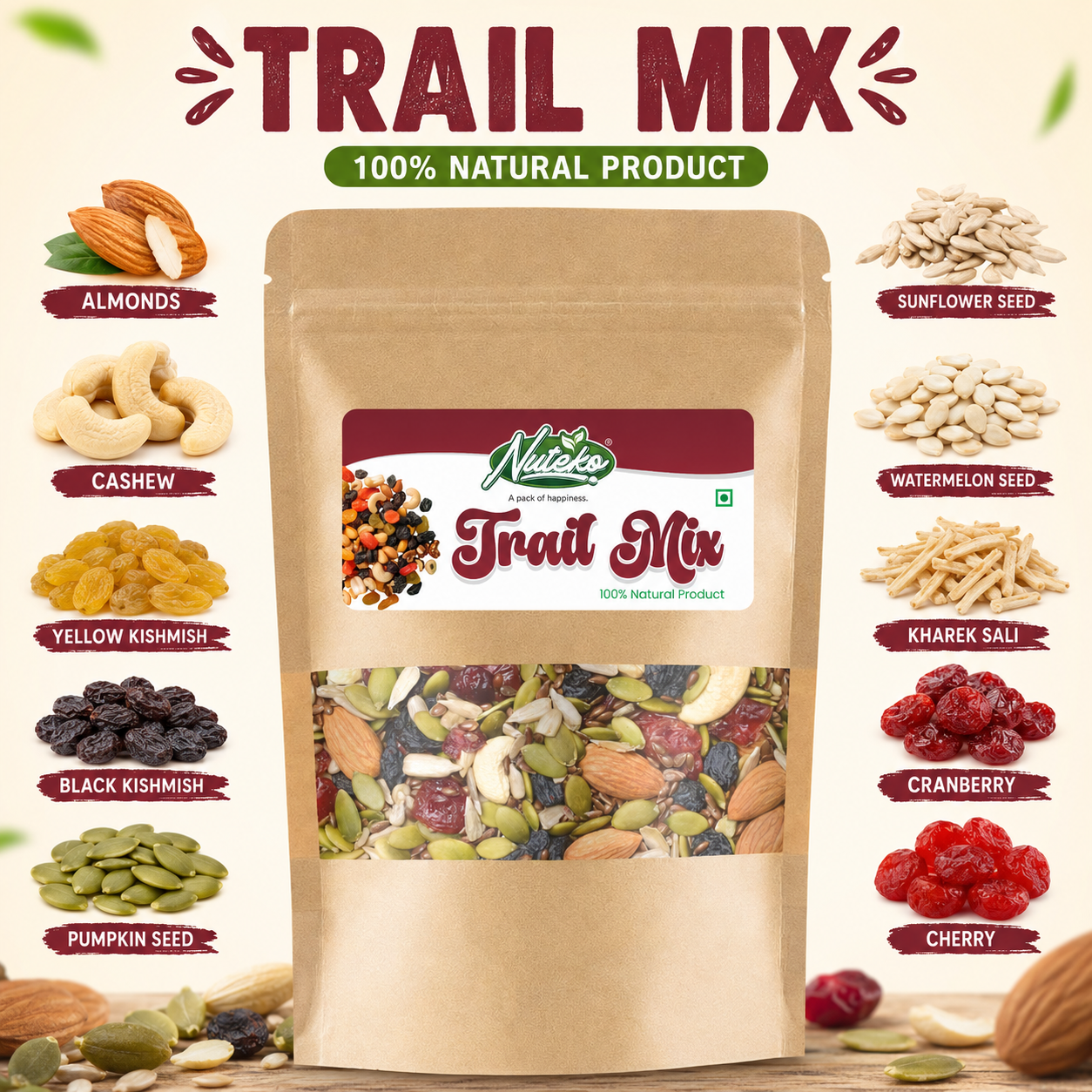 Trail Mix Dry Fruits – Daily Power Booster | Premium Nuts, Seeds & Berries Mix | Nuteko Health Food