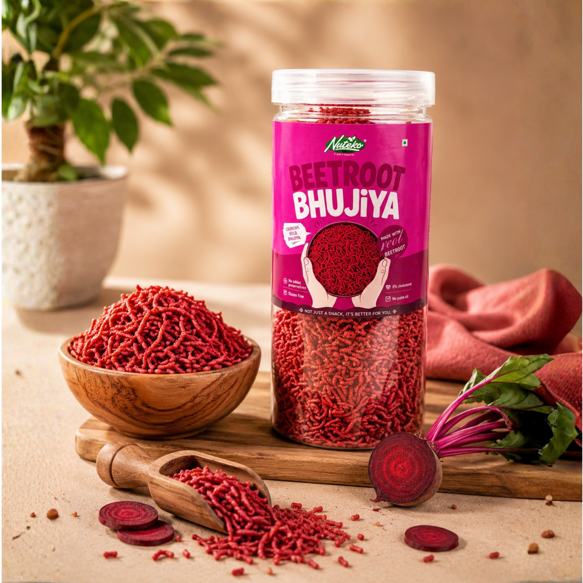 Nuteko Beetroot Bhujia 200gm | Healthy Crunchy Beetroot Sev | Gluten-Free Snack | No Palm Oil | Premium Veg Snack