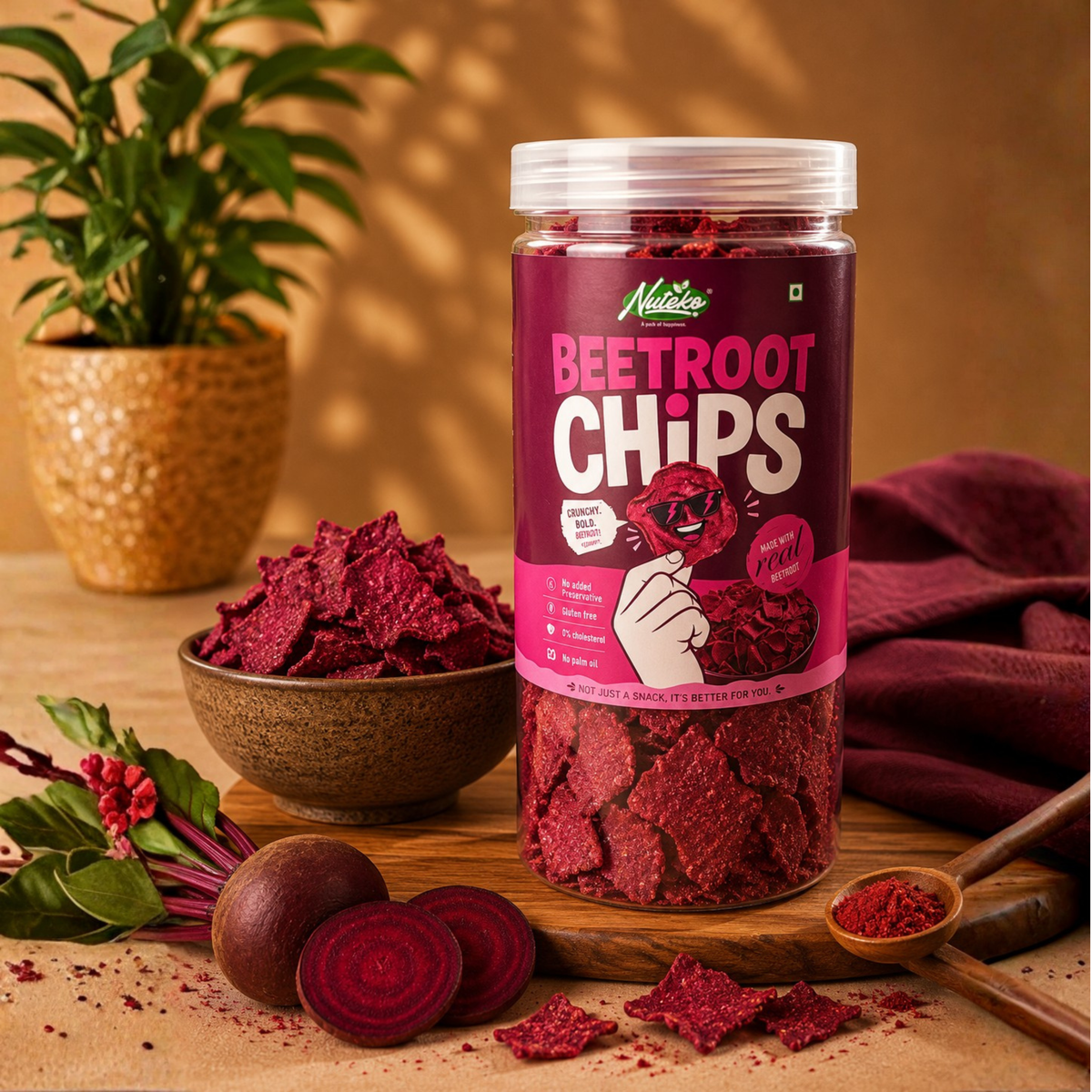 Nuteko Beetroot Chips 130gm | Crunchy Healthy Beetroot Snack | Gluten-Free | No Palm Oil | Real Beetroot Chips