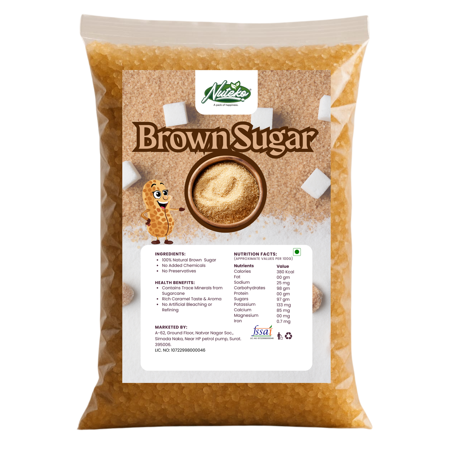 Natural Brown Sugar 1kg | Pure Cane Brown Sugar Online | Nuteko Health Food