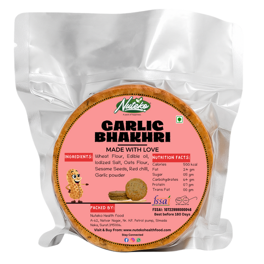 Garlic Bhakhri 200g | Roasted Garlic Whole Wheat Snack | Nuteko Health Food