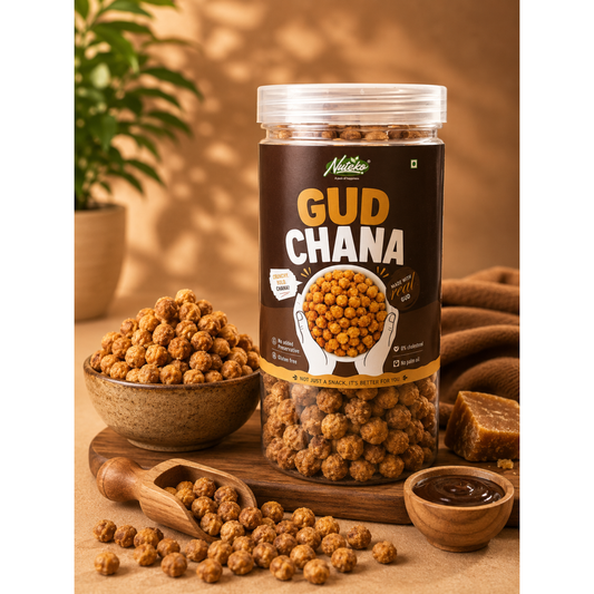Nuteko Gud Chana 250gm | Jaggery Coated Roasted Chana | Healthy Protein Snack | High Fibre | Premium Traditional Snack