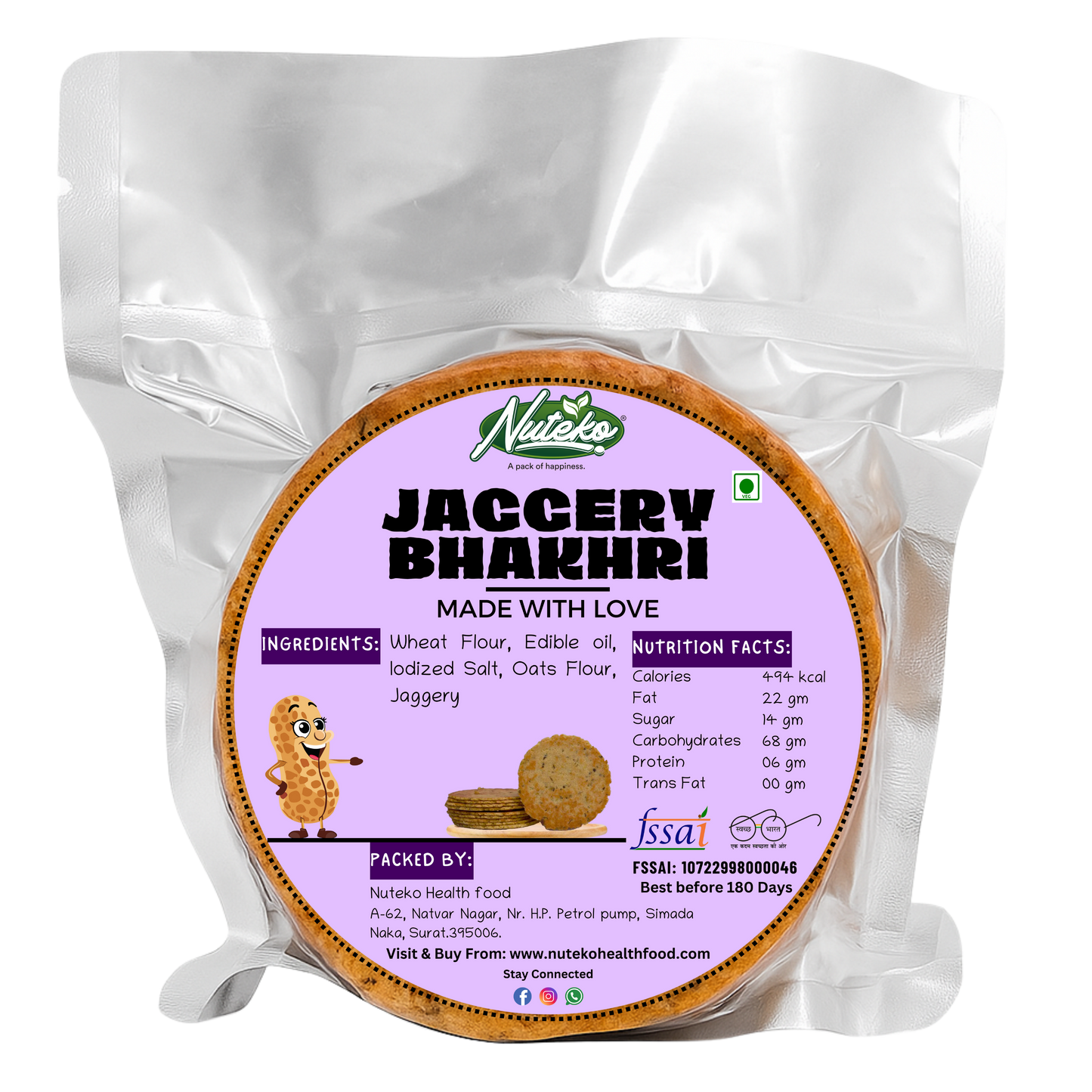 Jaggery Bhakhri 200g | Gud Bhakhri Roasted Sweet Wheat Snack | Nuteko Health Food