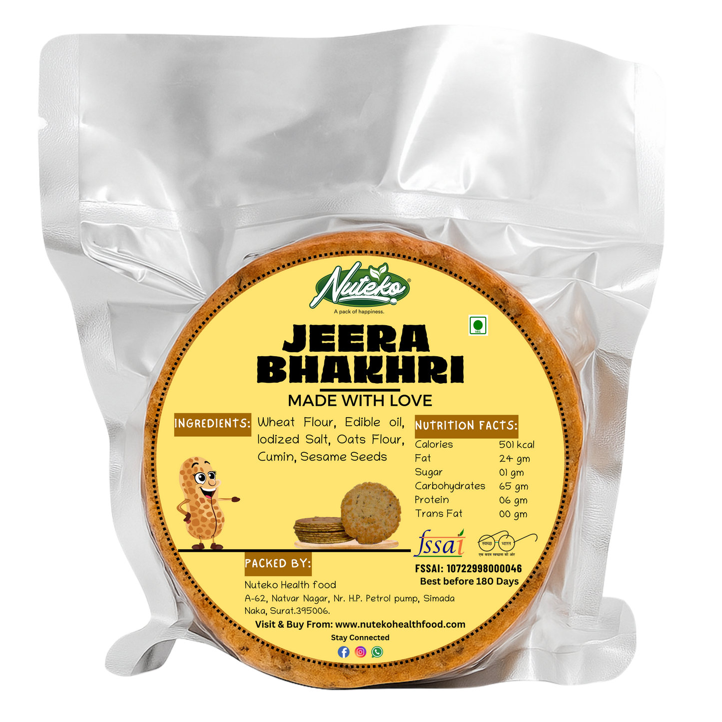 Jeera Bhakhri 200g | Roasted Cumin Whole Wheat Bhakhri Online | Nuteko Health Food