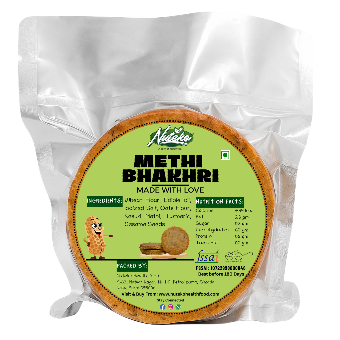 Methi Bhakhri 200g | Roasted Wheat & Fenugreek Snack | Nuteko Health Food
