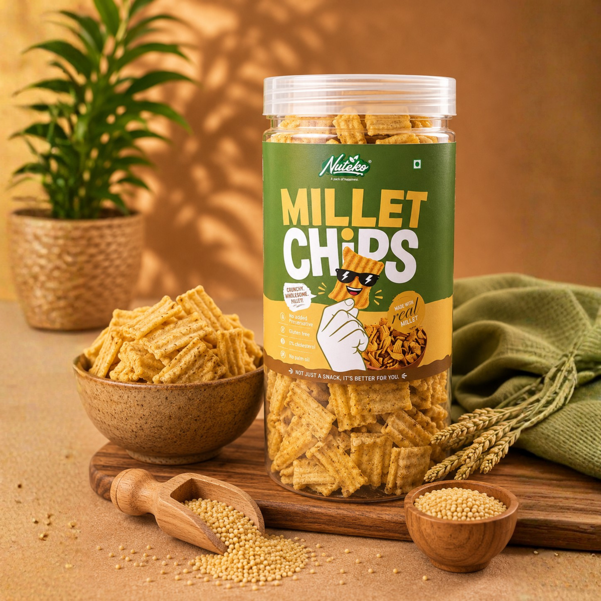 Nuteko Millet Chips 130gm | Healthy Crunchy Millet Snack | Gluten-Free | No Palm Oil | Premium Multimillet Chips