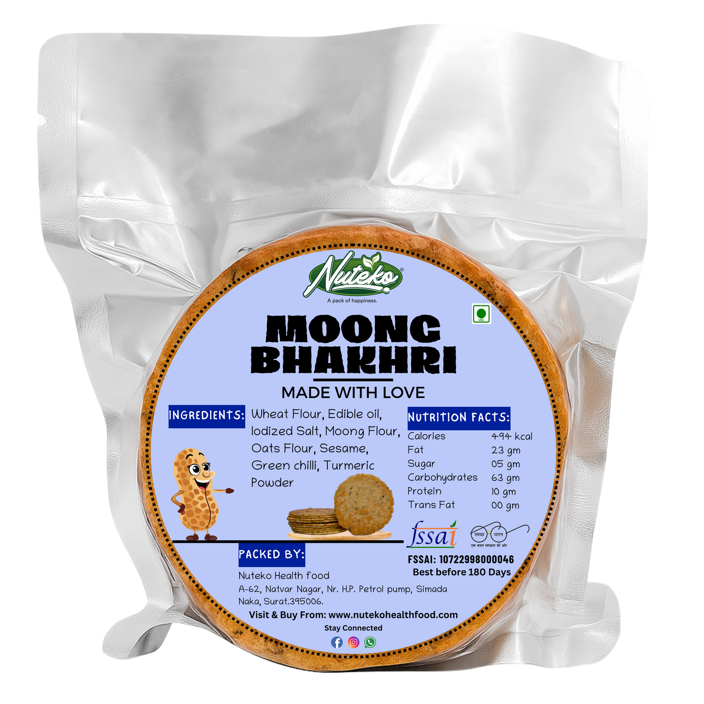 Moong Masala Bhakhri 200g | Protein Rich Roasted Wheat & Moong Snack | Nuteko Health Food