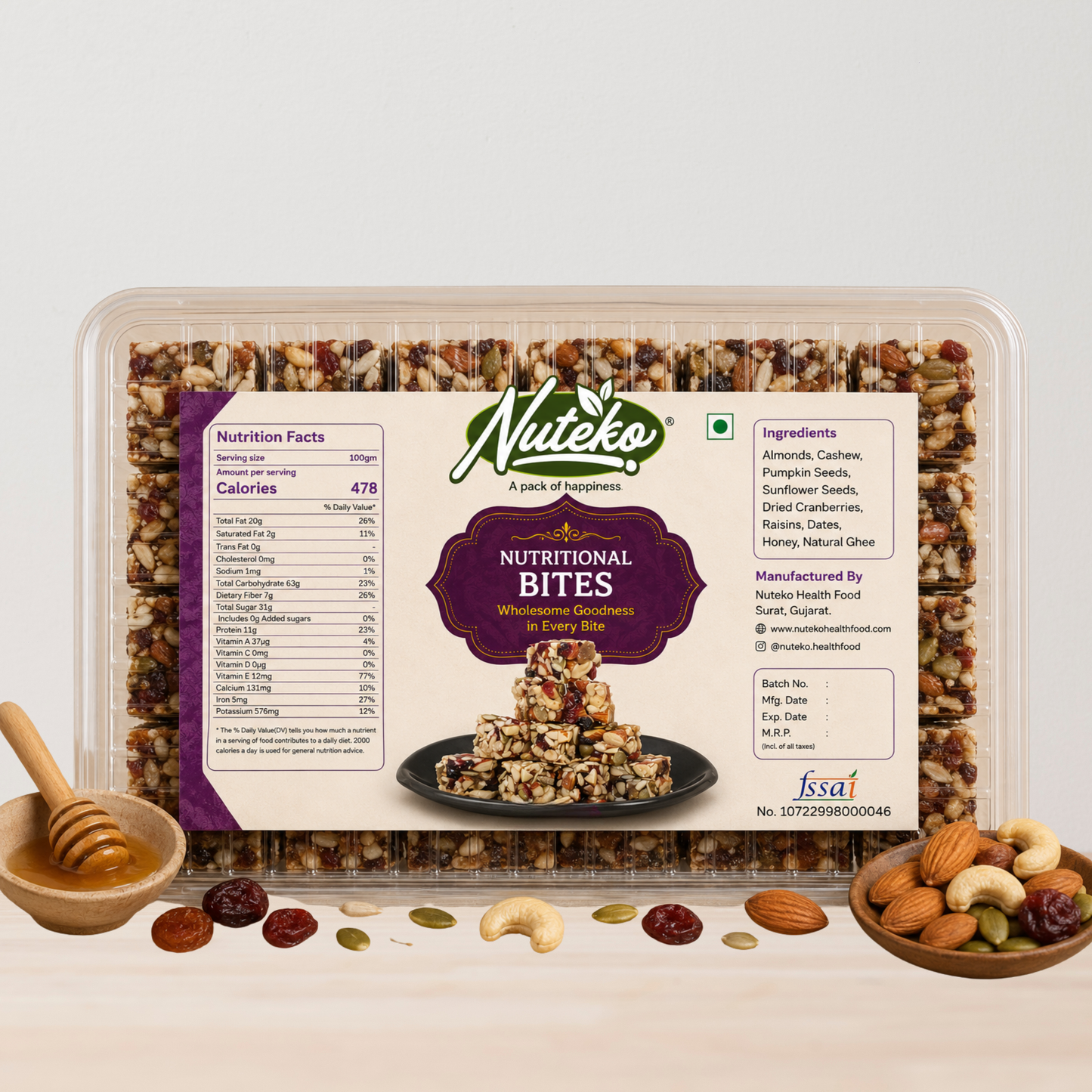 Nuteko Dryfruit Bites | Premium Healthy Energy Bites with Dates, Anjeer, Cranberries, Seeds, Almonds, Cashews & Pistachios | No Refined Sugar