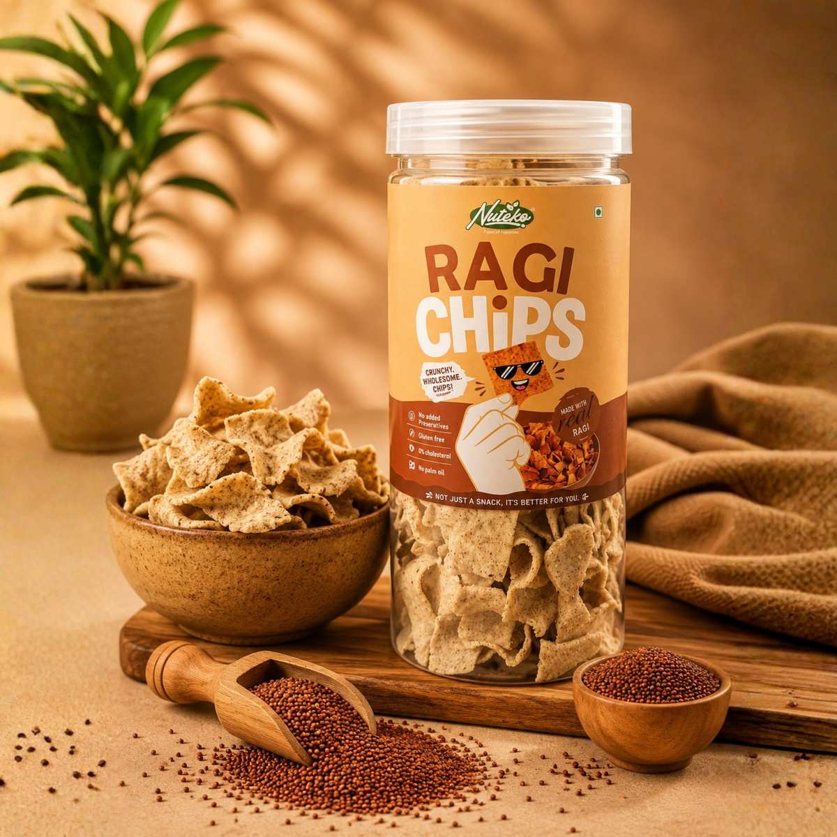 Nuteko Ragi Chips 130gm | Healthy Finger Millet Chips | Crunchy High Fibre Snack | Gluten-Free | No Palm Oil | Premium Healthy Snack